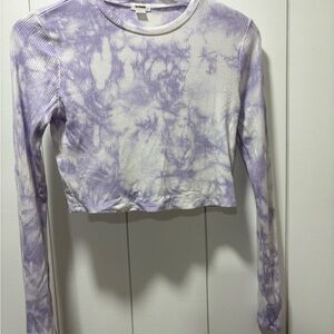 Garage Women's Purple Ribbed Crop Long Sleeve Top Size Medium EUC